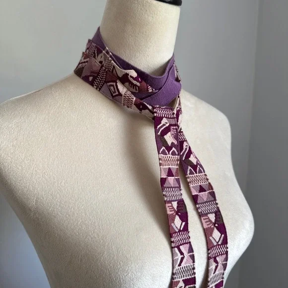 Woven‎ Fabric Belt Sash Aztec Geometric Purple Boho Hippie Pom Pom Tie Belt - Picture 2 of 9